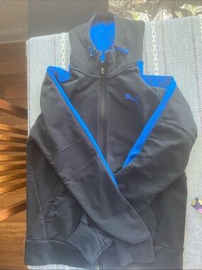 3/$10 Puma Black Jacket with Blue Trim and Hood